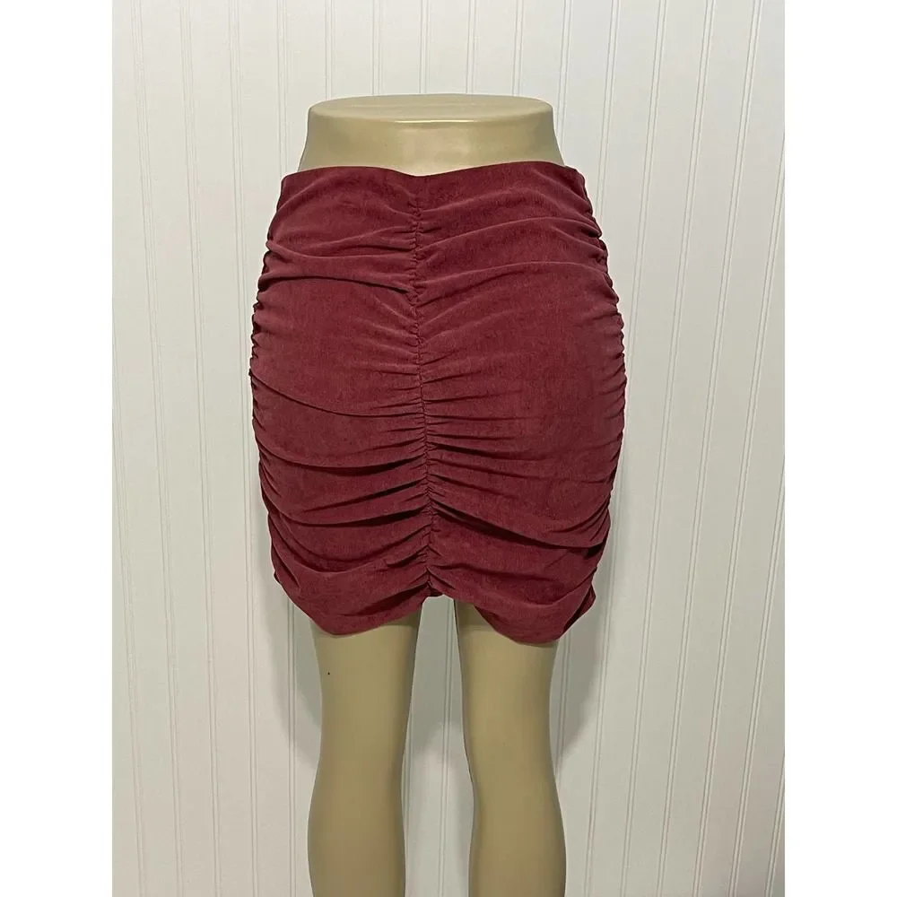 Zara Draped Corduroy Ruched Mini Skirt Dusty Burgundy Red Women’s Size Large - Picture 2 of 9